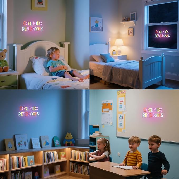 Cool Kids Read Books Neon Sign Reading Corner for Kids Neon Signs for Wall Decor LED Light Library Classroom Book Club Christmas Gift for Teens