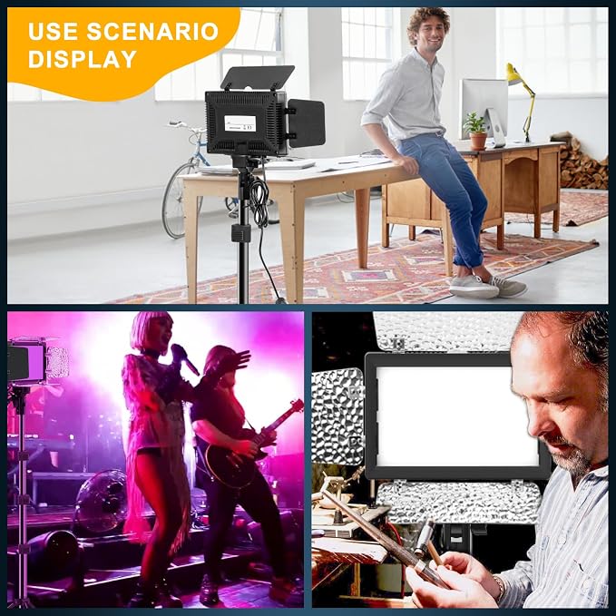 Jiang&Rong 2 Pack LED Video Lighting Kit -5600K Adjustable USB Studio Light | with Barndoor, 9 Colors, for Photography, Streaming, YouTube, TikTok, Film, Recording Studio, Camera Photo Light