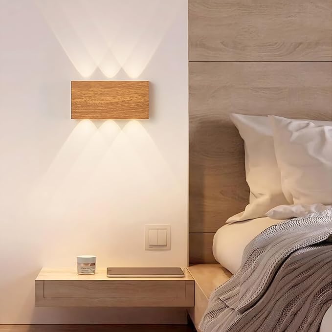 Shelprojsu LED Magnetic Wall Sconce Lights,5000mAh Wireless Bedside Wall Light USB Rechargeable Reading Wall Lamp,3 Lighting Colors and Dimmable Battery Operated Wall Sconces (Wood Color, 1 pcs)