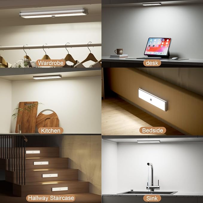 Under Cabinet Lighting,Rechargeable Motion Sensor Light Indoor Night Lights with Remote,58LED RGB under cabinet lights Bar,15Colors Wireless Under Counter Light Closet Lights for Kitchen,5pack