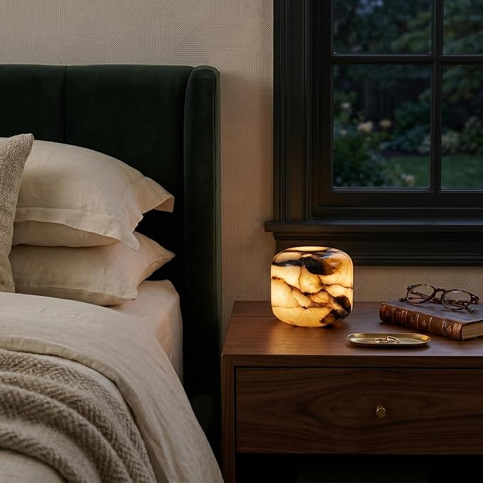 Natural Marble Lamp, Cordless Rechargeable Tap Light, 3-Way Dimmable Ambient Stone Glow Lamp, Portable Zen Decor Gift for Bedroom Desk Shelf