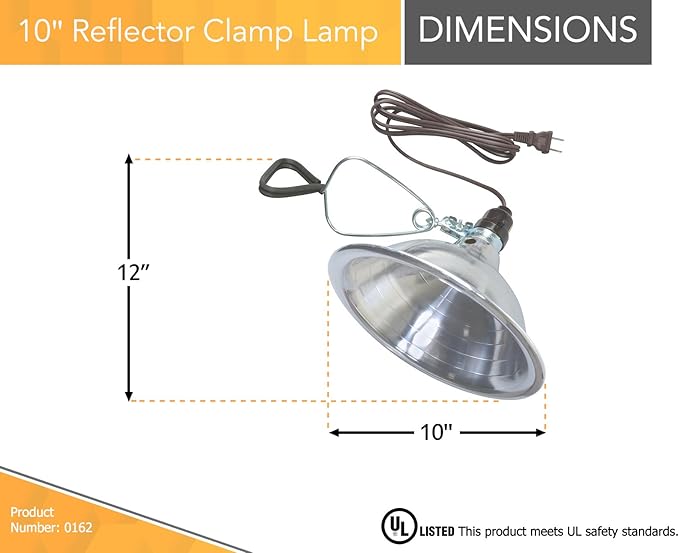 Woods 0162 18/2 SPT-2 Clamp Lamp with 10 Inch Reflector; 150 Watt; 6 Foot Cord