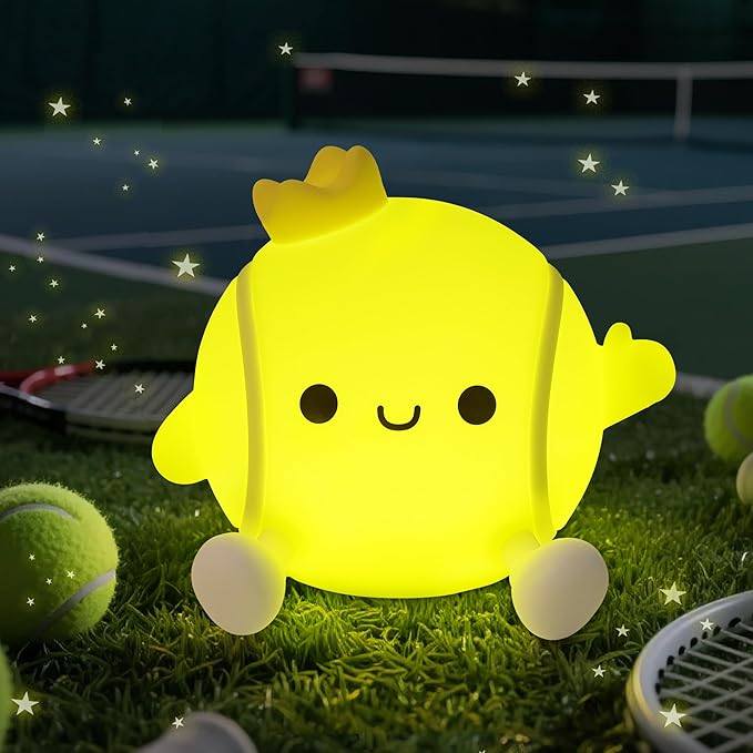 Tennis Gifts, Cute Tennis Ball Silicone Night Light, Touch Control & Timer, Suitable for Breastfeeding Reading Working Sleep for Baby Kids Teens Adults Tennis Lovers