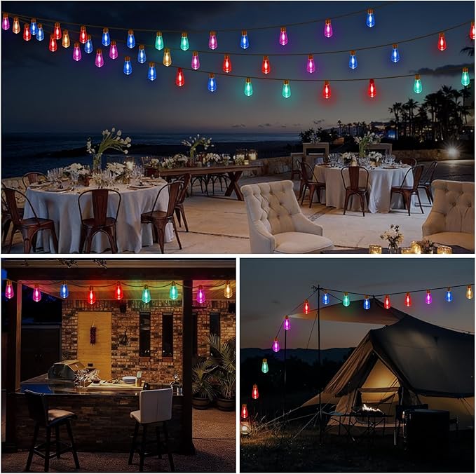 (New) Outdoor String Lights, 8 Modes Colorful LED Patio Lights, 24FT Waterproof Shatterproof Fairy Lights, Hemp Rope Hanging Lights for Garden, Yard, Party, Christmas Decor