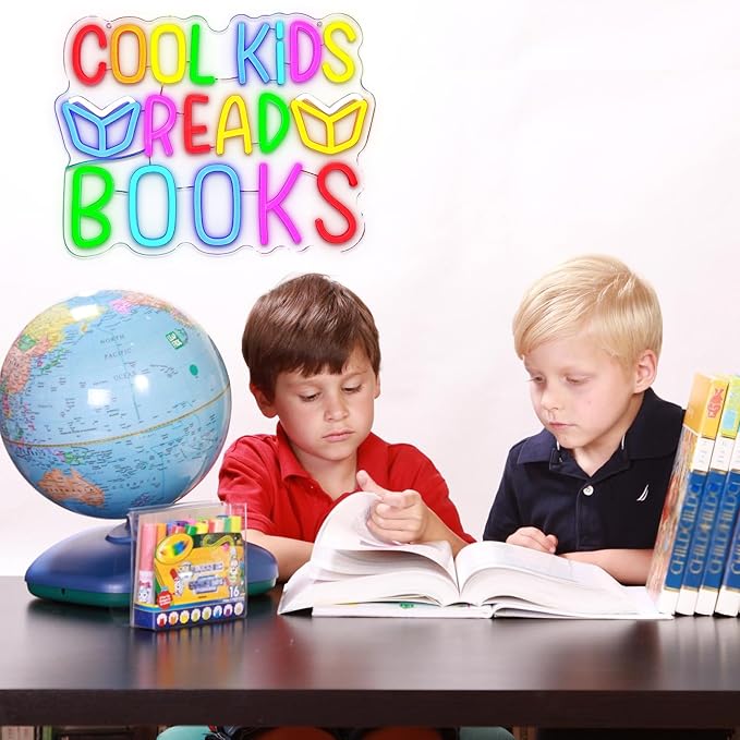 Cool Kids Read Books Neon Sign for Wall Decor, Reading Led Signs for Library, USB Dimmable Neon Lights for Classroom Reading Corner Bedroom Study Room Home Book Club Motivational Wall Art