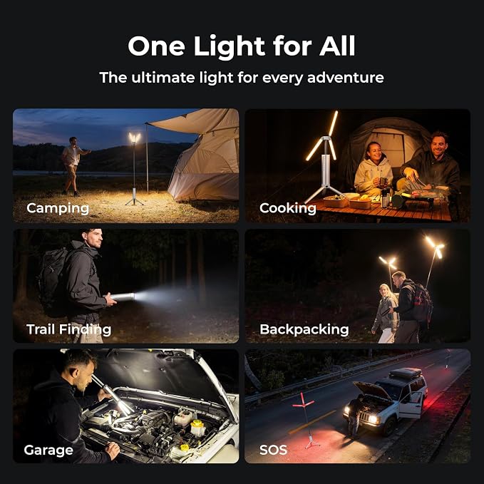 BougeRV Telescopic Camping Light T1, 15600mAh Rechargeable Lantern, Silver | 5.5 ft Adjustable Height, 1000x3 Lumens, 8-102H Runtime, 270°/180° Rotation, 3 Color Modes, Honeycomb Cutout Design, Outdoor