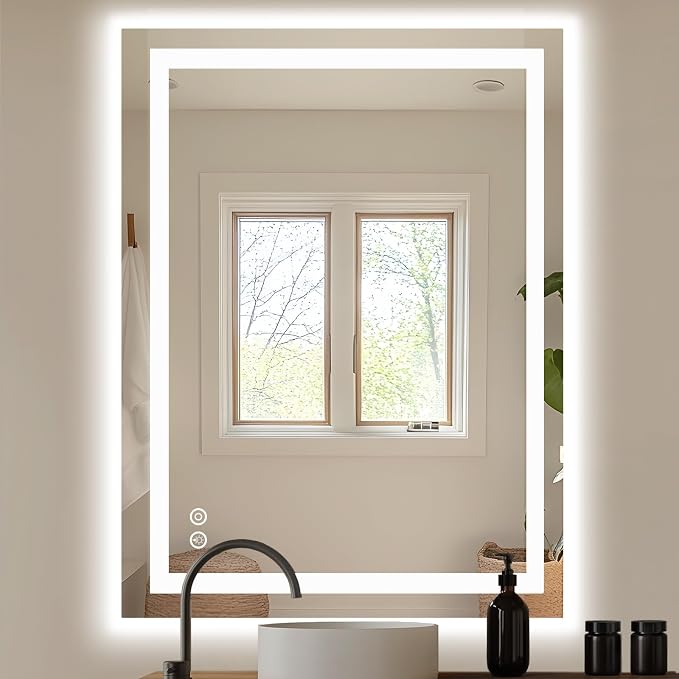 DUMOS 36.1"x48.1" LED Bathroom Mirror, Bathroom Vanity Mirror | Smart Anti-Fog, Front Light and Backlit, 3 Color Temperatures, Dimmable, Memory Function