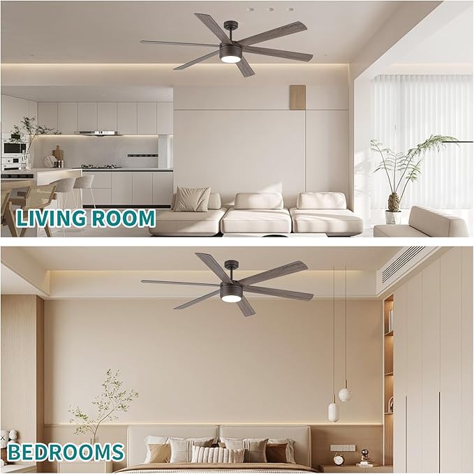 SHOWDI Ceiling Fan with Lights and Remote, 6 Blade App Control Timer Reversible Stepless Brightness and Color Temperature Outdoor Wood Ceiling Fan with Lights (Brown, 72 Inch)