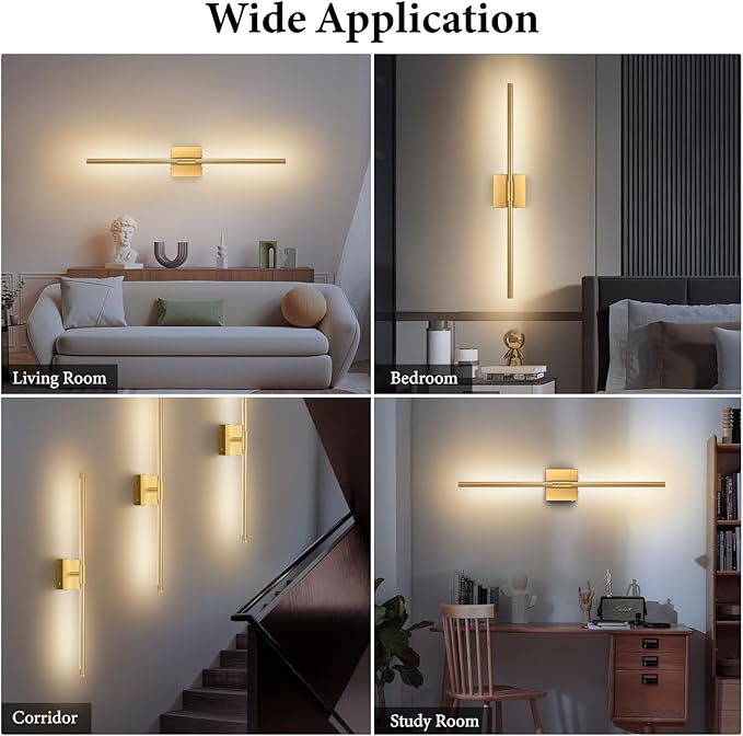 Wall Sconces Set of Two Battery Operated, Wireless USB Rechargeable Wall Lights with Remote, 8000mAh Dimmable LED 3 Color Dimmable Living Room for Bedroom,Hallway,Picture Lamp(30in Gold)