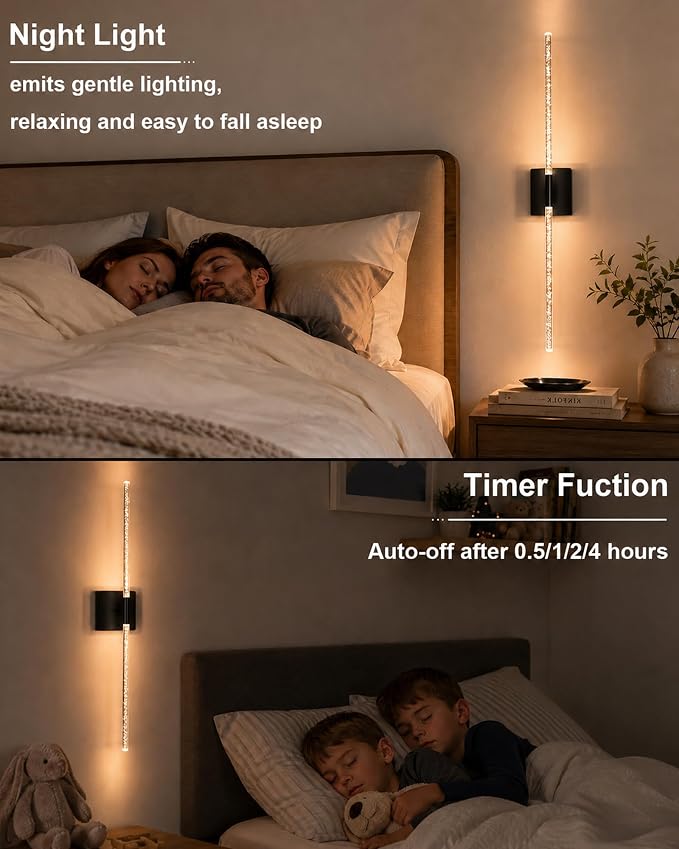 Wall Sconces Set of 2, Rechargeable Wireless Sconce(Bubble Crystal) | Battery Operated Wall Lights With Touch Remote, 4CCT Dimmable Wall Lamp For Bedroom, Living Room, Hallway. 31.7inch