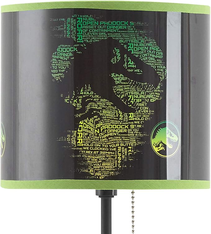 Jurassic World Stick Table Kids Lamp, with Pull Chain, Themed Printed Decorative Shade,Metal