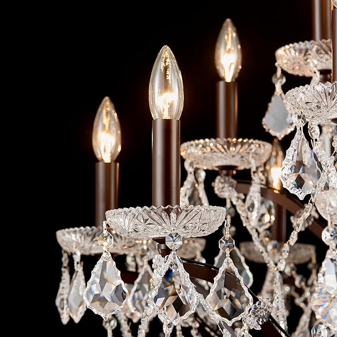 24 Lights Large Crystal Chandeliers Maria Theresa Chandelier for High Ceilings Vintage Chandelier Light Fixture Foyer Hallway Entryway Staircase 55.1" H x 39.4" D