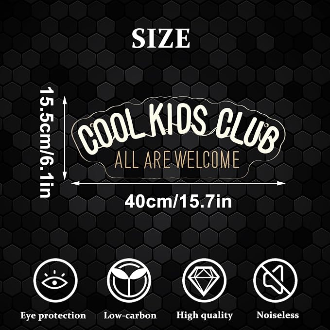 Cool Kids Club Neon Sign, All Are Welcome Neon Light, Handmade LED Neon Baby Room Light, Dimmable USB Neon Lights for Kids Bedroom Baby Nursery Room Playroom Wall Decor Party Gift(6.1 * 15.7in)