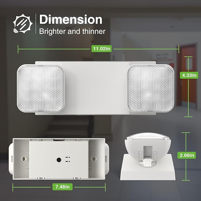 FREELICHT 8 Pack LED Emergency Lights for Business, with Battery Backup, Two Head Adjustable LED Emergency Square Lighting, UL 924 Certified