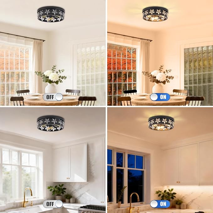 12.6 inch Black Flush Mount Ceiling Light Fixture | 3-Light, Industrial, Farmhouse, Bedroom, Living Room, Kitchen, Hallway, Foyer