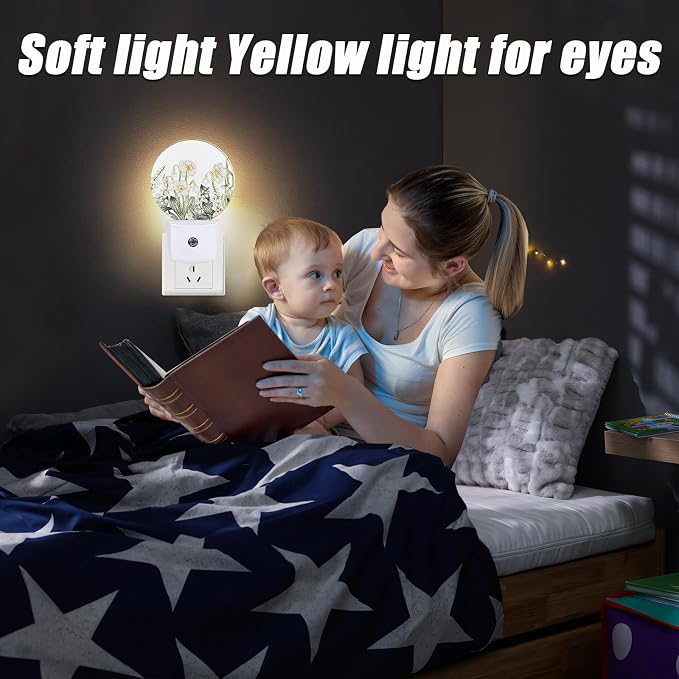 Water Lily Night Light,Vintage White Flower Nightlight Plug into Wall LED Lamp Auto Sensor Dusk to Dawn for Bedrooms/Kitchens/Toilets/Corridors,Energy-Saving