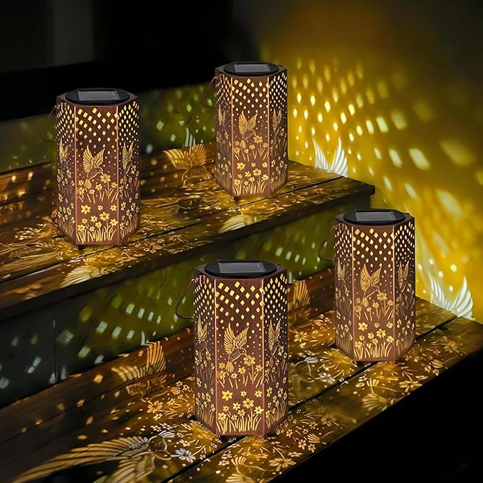 Eandisom Birthday Gifts for Women, 4 Pack Solar Lanterns Outdoor Waterproof | Hummingbird Hanging Solar Lights Outside for Yard, Patio, Garden Decor, Mothers Day Gifts for Mom Grandma