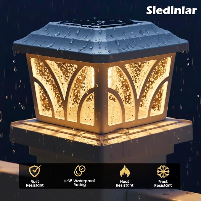 SIEDiNLAR Solar Post Cap Lights Outdoor, Aluminum Glass 2 Modes 20 Lumens Edison LED Bulbs for 4x4 5x5 6x6 Vinyl/Wooden Posts Deck Fence Patio Decor, Warm White/Cool White Lighting 1 Pack (White)