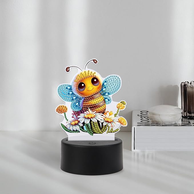 JISHSHAY Diamond Painting Night Light Diamond Art Table Lamps Gem Art LED Lights Gem Painting Desk Lamp Mosaic Kits for Adults DIY Kits for Adults with Special Shaped Crystal Bee