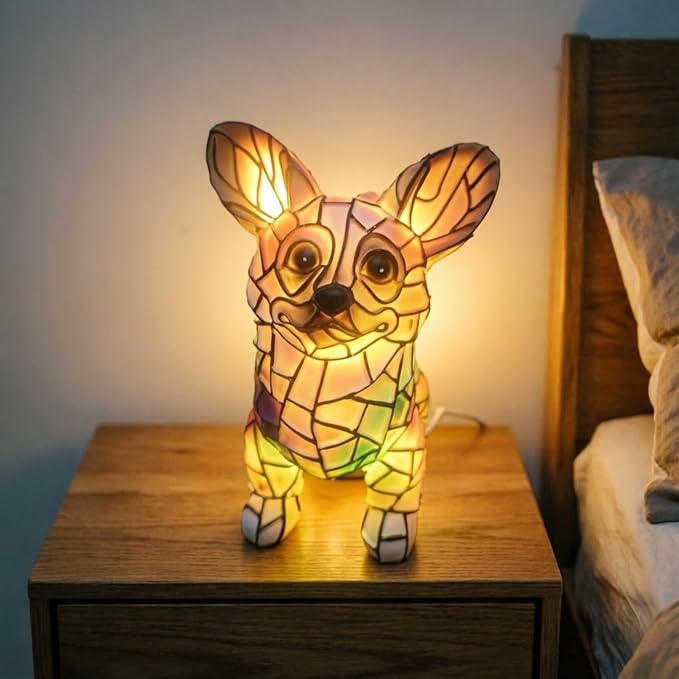 Corgi Dog Table Lamp, 2026 New Series Art Lamp, Dyed Resin Vintage Dog Lamp, Resin Bedside Table Lamp, Cute Pet-Themed LED Lamp, Suitable for Bedroom, Cozy Animal Night Light(Corgi)