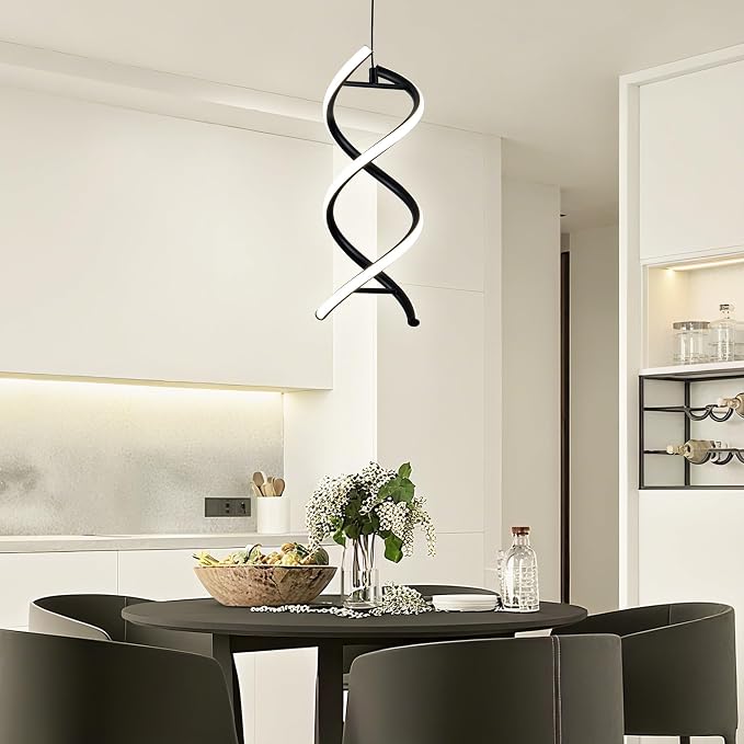 MAYNA Spiral Led Pendant Light Fixture,11W Modern Led Chandelier, 4000K Adjustable Height Hanging Light Fixture for Kitchen Living Room Dinning Room Bedroom Cafe Table, 1 Pack (Black)