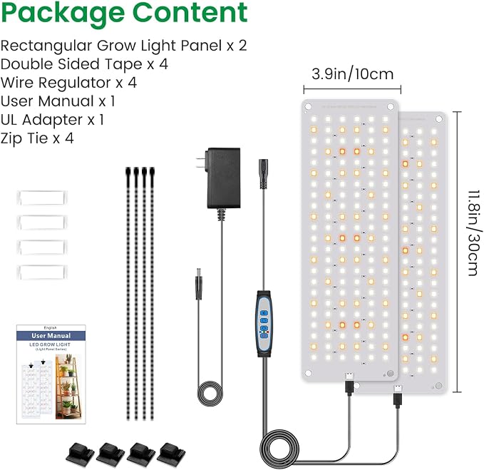 Aumtrly Grow Lights for Indoor Plants, 276 LED Full Spectrum Lamp 2 Panel | for Seed Starting Growing, 6/12/16H Auto Timer, 5 Dimming Levels, 3 Light Modes, 2 Installation Methods, Use Under Shelves