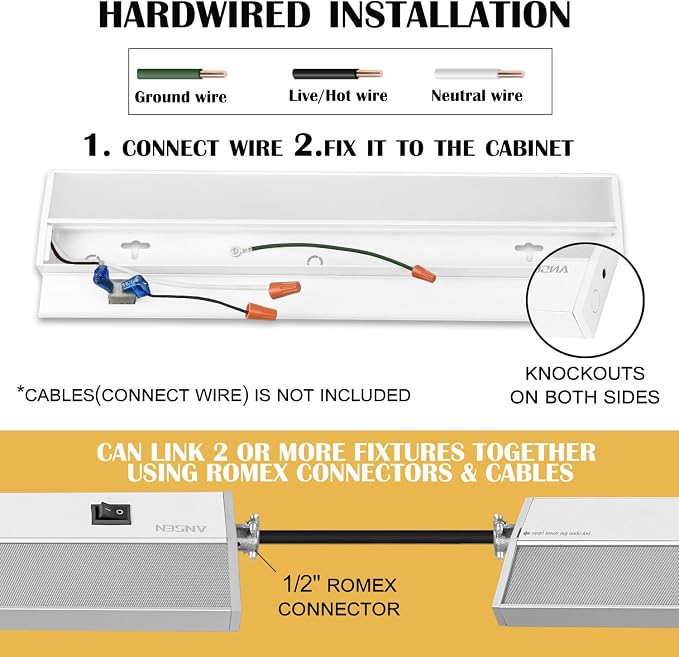Hardwired Under Cabinet Lighting, 30in 20W LED Light for Kitchen/Closet, 1150lm, CRI>92, R9>90, 5 Color Temperature, Dimmable, 2700K-5000K(Warm White, Cool White, Daylight)