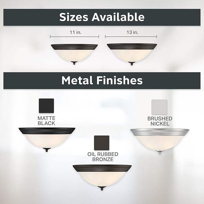 Designers Fountain Flush Mount Ceiling Light, 11 Inch Frosted Glass Lighting Fixture for Kitchen, Bedroom, Bathroom, and Hallway, LED Bulbs not Included, Oil Rubbed Bronze