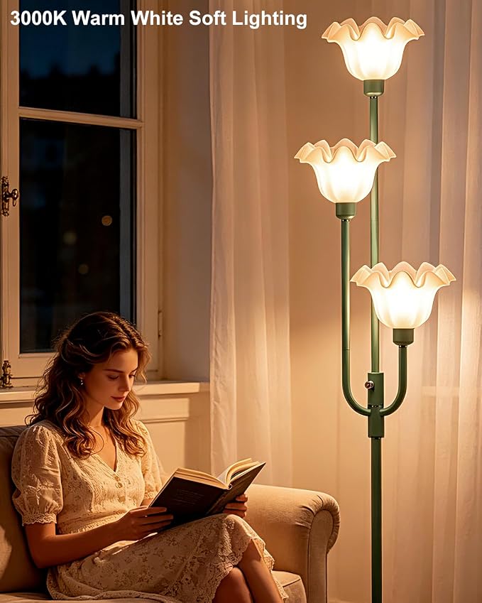 Lightdot 66IN Flower Floor Lamp 3-Lights Vintage Dimmable Floor Lamps with 3000K Warm White Bulbs Included for Wedding Party Modern Tall Standing Lamp for Living Room/Bedroom/Sofa Beside/Corner Decor