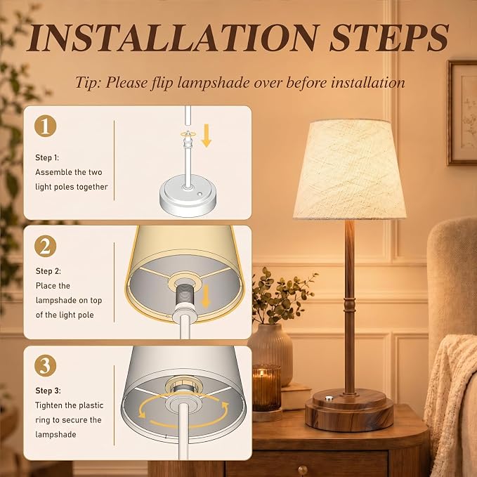 Cordless Table Lamps 2 Pack, Rechargeable Battery Operated Lamps, Wood | 2 Pack, 6000mAh Per lamp, 4H Charge, 12-36H Runtime, Touch Dimming