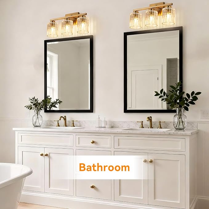 TALOYA Gold 3-Light Bathroom Vanity Light with Fluted Cylinder Glass Shade | Modern Vanity Lighting Fixtures, Bathroom Lights Over Mirror, Wall Mount Mirror Light Fixtures for Bathroom Hallway Bedroom