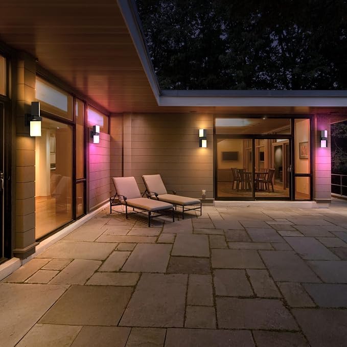 XMCOSY+ Smart Outdoor Wall Lights, 1400LM RGBCW Porch Lights 2-Pack | Smart App Control, Alexa Compatible, Color Changing Warm & Cool White, IP65 Waterproof 350° rotating dual heads Wall Sconce