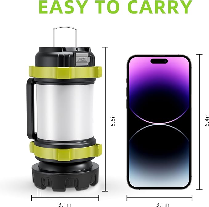 2Pack Camping Lantern, Rechargeable Flashlight & Emergency Light | 1000LM 6 Modes Battery Powered Lantern, 4000mAh Portable Camp Light for Outdoor Hiking, Hurricanes and Power Outages