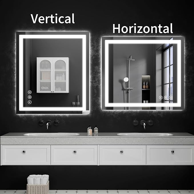 LED Bathroom Mirrors 32"x36" Bathroom Mirror with Lights for Wall, Backlit + Front Lit, 3 Colors, Anti-Fog, Dimmable Brightness for Vanity,Bathroom, Entryway, Living Room