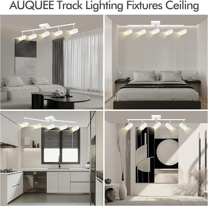 AUQUEE 5 Light Track Lighting Fixtures Ceiling, Matte White Kichen Track Lighting, Rotatable Light Heads, Adjustable Modern LED Track Lights for Kitchen/Living Room/Hallway/Bar,GU10 Bulb Not Included