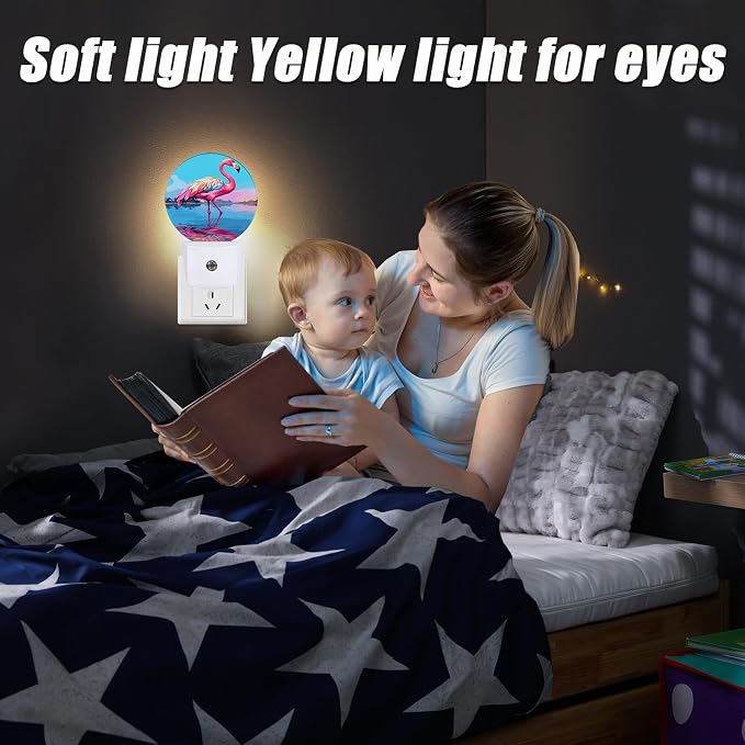Tropical Flamingo Night Light,Lake Sunset Jungle Nightlight Plug into Wall LED Lamp Auto Sensor Dusk to Dawn for Bedrooms/Kitchens/Toilets/Corridors,Energy-Saving