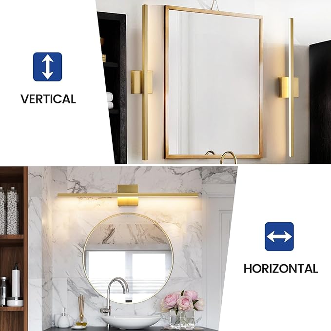 Gold Vanity Lights for Bathroom - 31.5 inch Brushed Gold Bathroom Light Fixtures Over Mirror 22W LED Dimmable Wall Sconce Lighting Fixture 5CCT Vanity Light Bar for Bathroom Bedroom