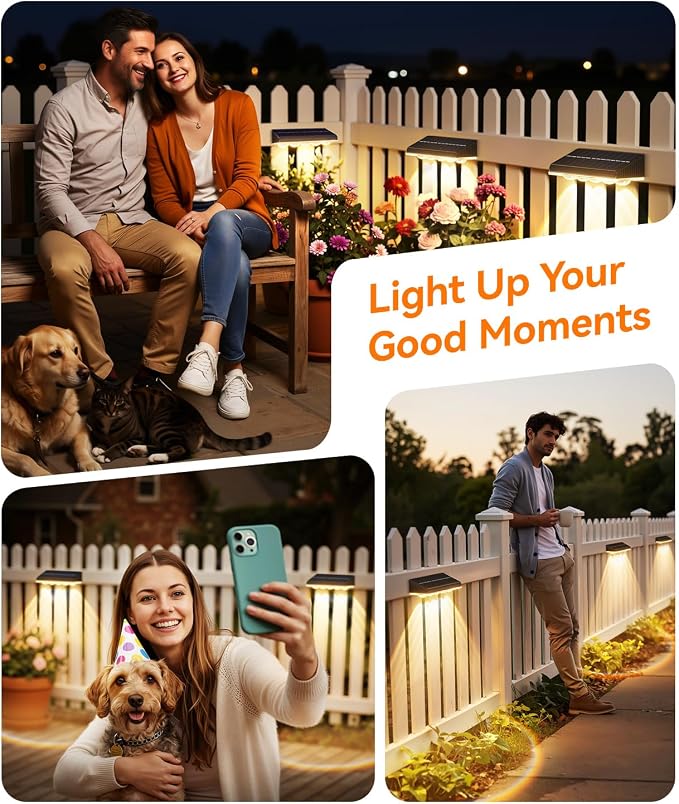 KOOPER Solar Fence Lights Outdoor Waterproof, 8 Pack Warm White & 9 Fixed Colors & Color Changing Fence Lights Solar Powered, Solar Lights Outdoor Fence for Outside Backyard Railing Patio Wall Deck