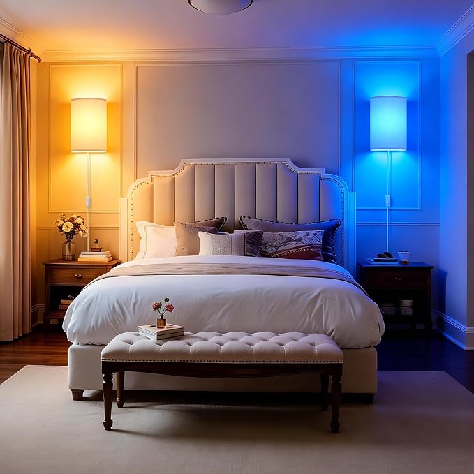 Plug in Wall Sconces Set of Two: Wall Lights with 7 RGB Colors - 3 Color Temperature Wall Mount Lamps with Remote - Fabric Linen Wall Sconc for Bedroom Living Room & Hallway- Indoor Corded Wall Sconce | 3 Color Temperature Wall Mount Lamps with Fabric ...