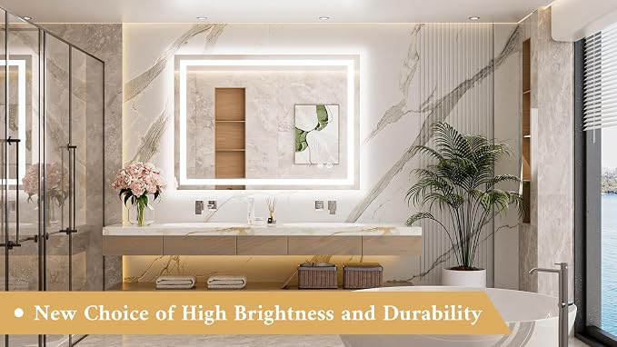 LED Bathroom Mirror with Lights 40 x 32 Brighter Lighted Front and Backlit Led Vanity Antifog Light up Mirror for Bathroom, 3-Color Dimmable, Wall Mounted, Waterproof