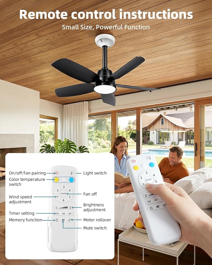 28 Inch Socket Fan Light with Remote Control, Screw in E26/E27 Ceiling Fan with LED Light, 3000-6000K Dimmable Color Temp, 6 Speeds, Timer, for Bedroom Kitchen Living Room Garage, 2-Black