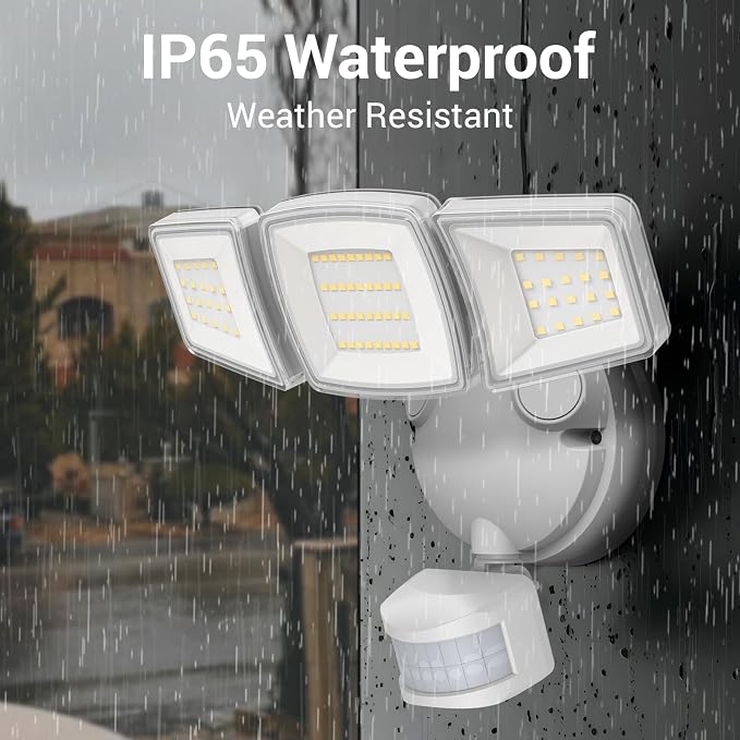 Outdoor LED Flood Lights D2D Security Lights Motion Sensor Remote 45W 5000K | NOVOSTELLA 1Pack Outside Motion Floodlights IP65 Waterproof Dusk to Dawn 3 Heads Wired Wall Adjustable for Garage Yard House