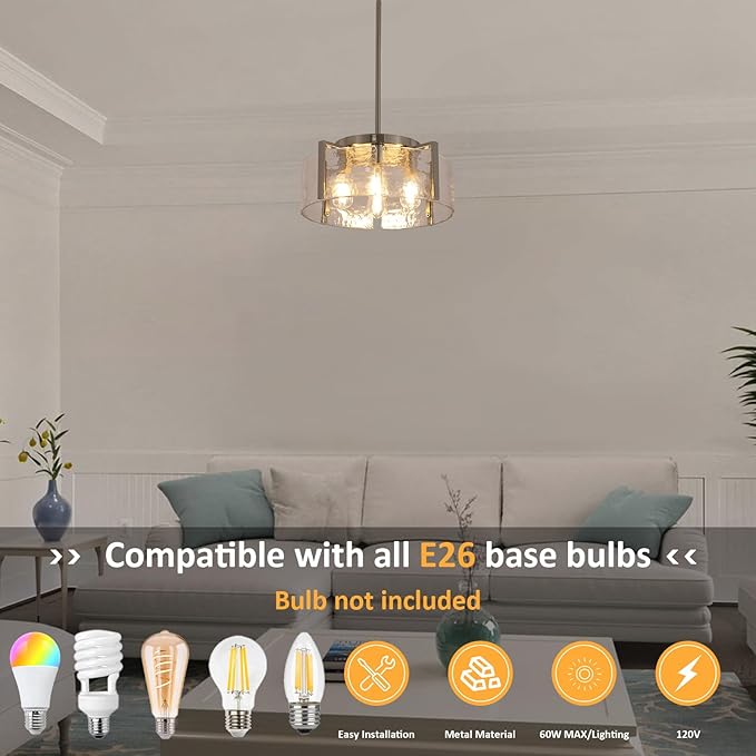 Nickel Chandeliers for Dining Room Light Fixture, 4 Light Entryway Light Fixture, Adjustable Pendant Lights Kitchen Island Modern Farmhouse Kitchen Foyer Chandelier for Entryway, Bedroom, Bathroom