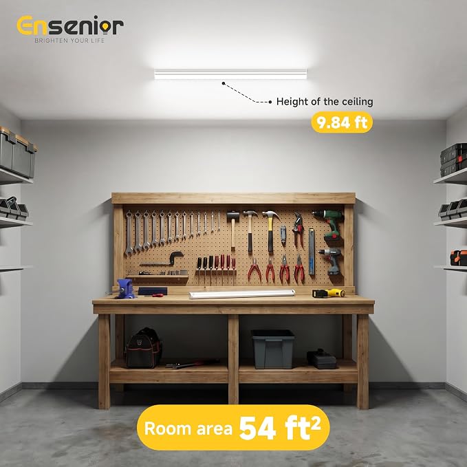 Ensenior 4FT LED Shop Lights, T5 6500K Super Bright Garage Lighting, 6 Pack | Integrated utility light Fixture, linkable plug & play for gym, ceiling, under cabinet, basement & warehouse, 2000LM 20W, FCC