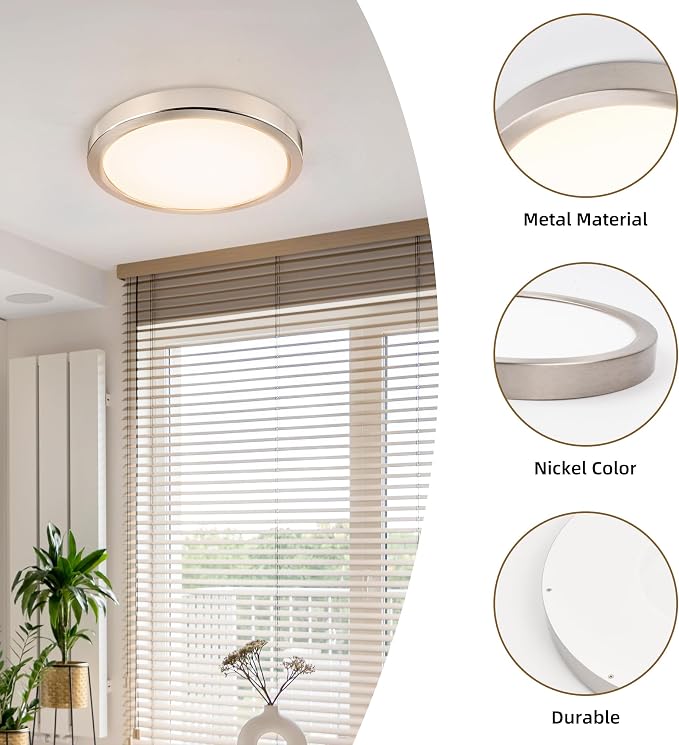 Hlite 9 Inch LED Flush Mount Ceiling Light,1800LM,6 Pack,3CCT | 18W 3000K/4000K/5000K Selectable,Super Slim,Low Profile Round Ceiling Light Fixtures for Kitchen,Bedroom,Hallway,Nickel