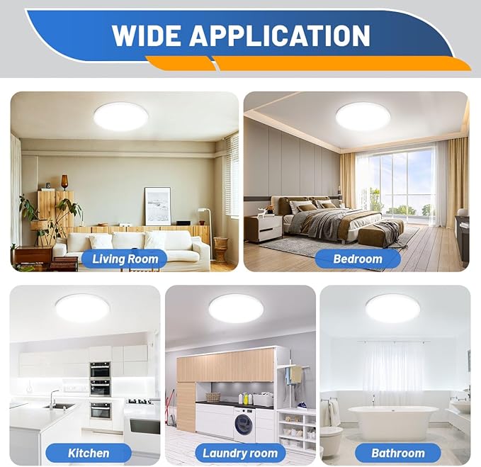 Allsmartlife 12 Inch LED Flush Mount Ceiling Light, 24W 3CCT 3000K/4000K/6500K Bathroom Ceiling Light Fixtures Round