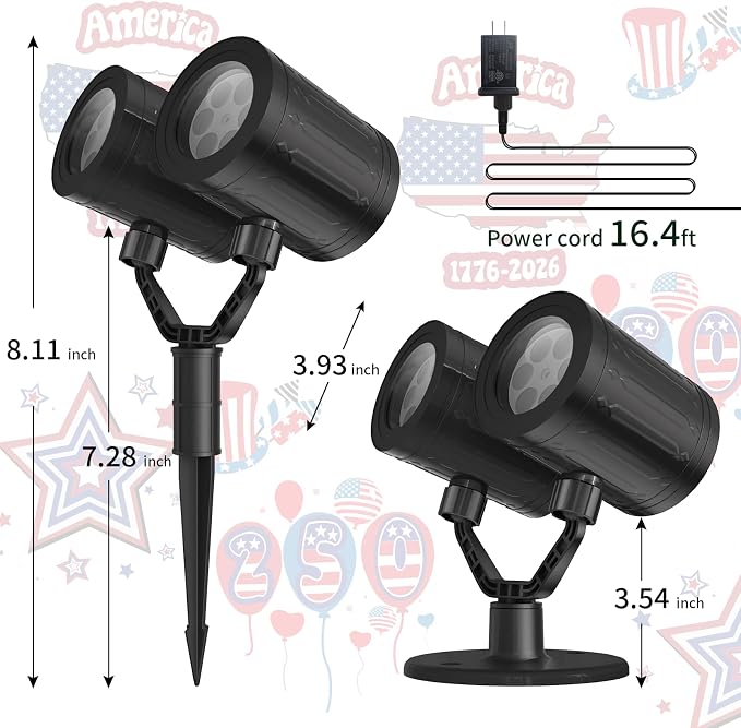 Independence Day Projector Lights Outdoor 4th of July Decorations Lights Projector with American Flag Patterns Waterproof Patriotic Projection Light for 250th Anniversary for Garden Party Decor