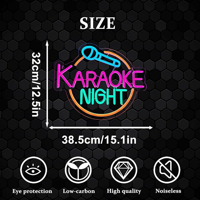 Dracey Karaoke Night Neon Sign, Led Karaoke Bar Neon Signs for Wall Decor,Karaoke Open Wall lights, USB Powered for Game Room Man Cave Bar Pub Party Birthday Gift(15.1 * 12.5in)