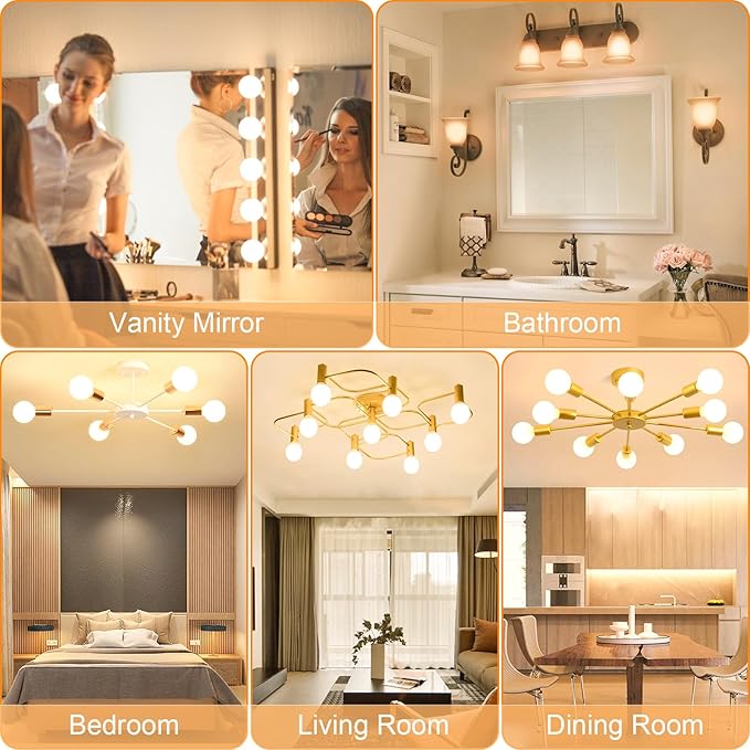 hansang G25 LED Globe Light Bulbs, Bathroom Vanity Light Bulbs E26 Base Warm White 2700K for Bedroom Makeup Mirror Lights, 60W Equivalent(5W), 500LM Non-dimmable,4Pack