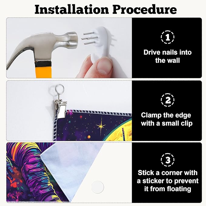 BVBOX Blacklight Space Astronaut Tapestry UV Reactive Galaxy Planet Glow in Dark Tapestries Black Light Poster Neon Wall Hanging Art for bedroom Living Room (Astronaut & Moon-3M)